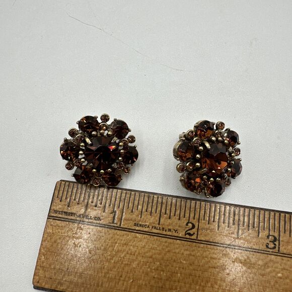 Vintage Hollycraft Earrings Gold Tone Pastel Rhinestone - Picture 5 of 6
